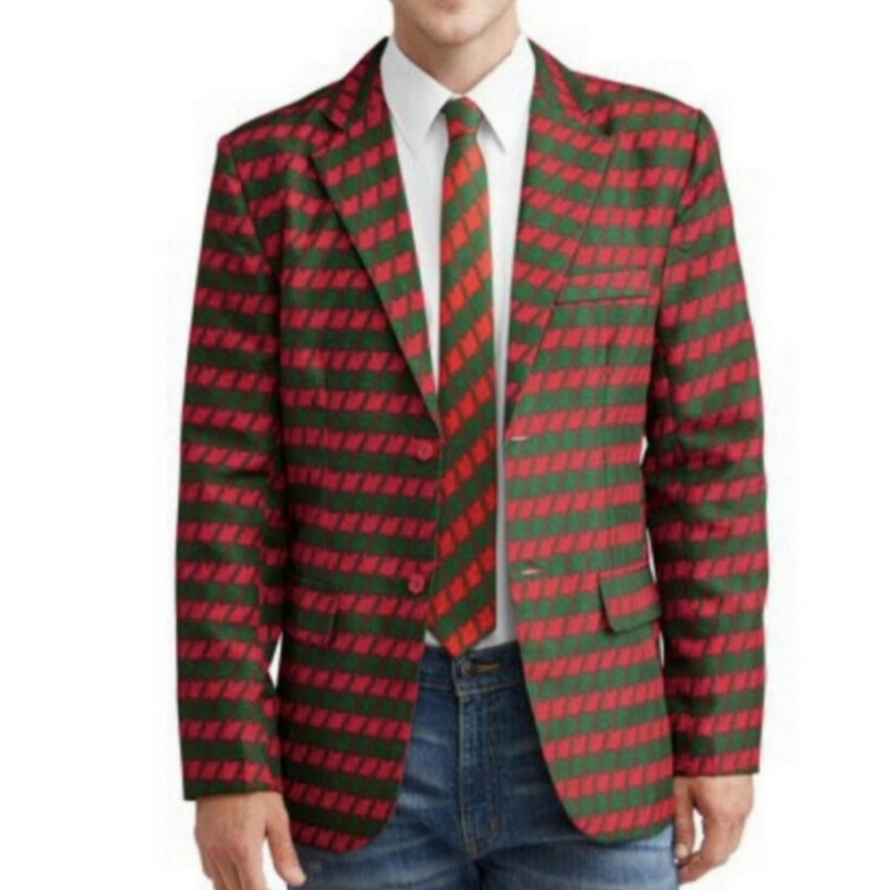 Dec 25th Red & Green Mens Suit Jacket & Tie Sz  XXL